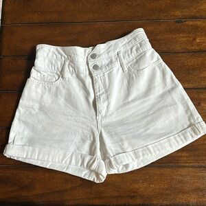 Cute cuffed ultra high-rise denim shorts